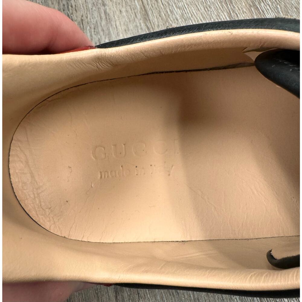 Men's GUCCI Ace Flame Black Leather Low Top Flame Lace-Up Sneakers Sz. 9 440724 - Picture 8 of 11
